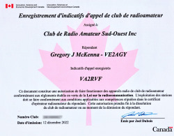 VA2RVF - Certificat radioamateur
